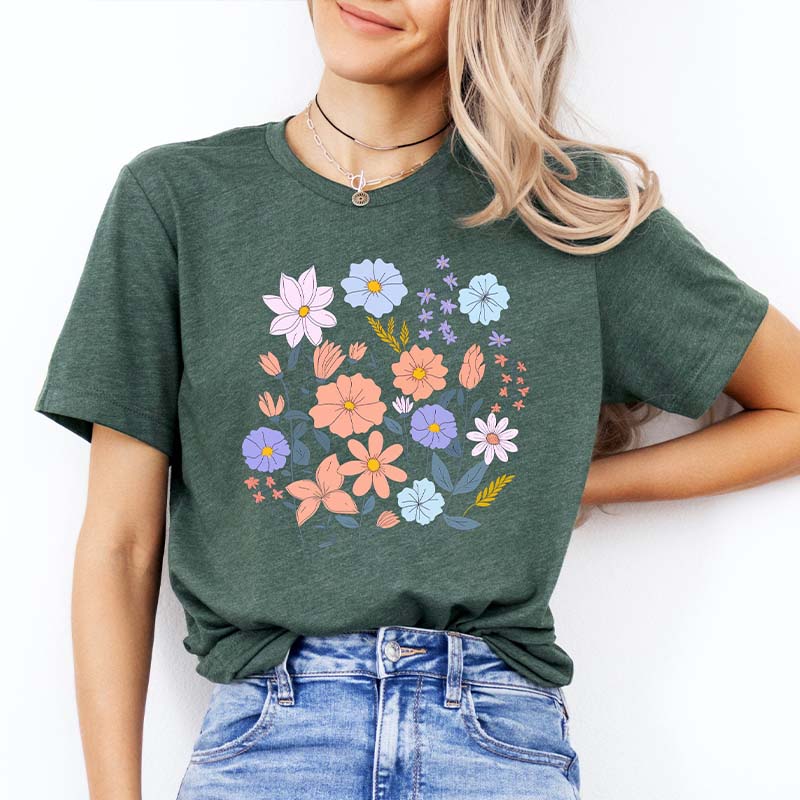 Boho Plant Lovers Pastel Flowers T-Shirt