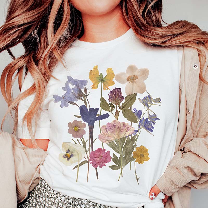 Dried Flower Botanical Floral Printed T-Shirt