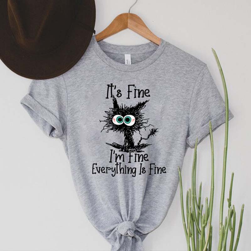 It's Fine I'm Fine Everything Is Fine Black Cat T-Shirt