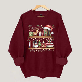 Christmas Bookshelf Book Lover Club Sweatshirt