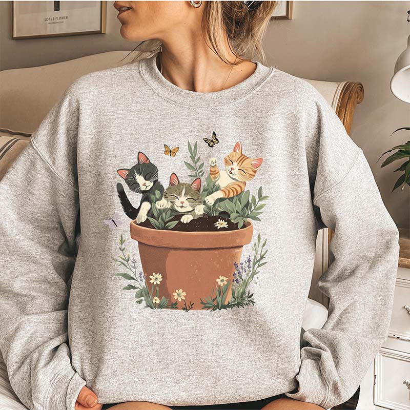 Vintage Cottagecore Cat Plant Sweatshirt