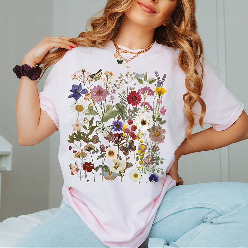 Vintage Pressed Flowers Garden Lover T-Shirt