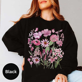 Pink Wildflower Garden Botanical Sweatshirt