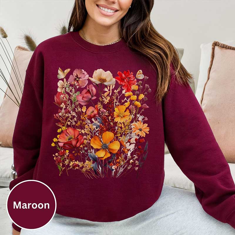 Red Orange Fall Autumn Wildflower Sweatshirt