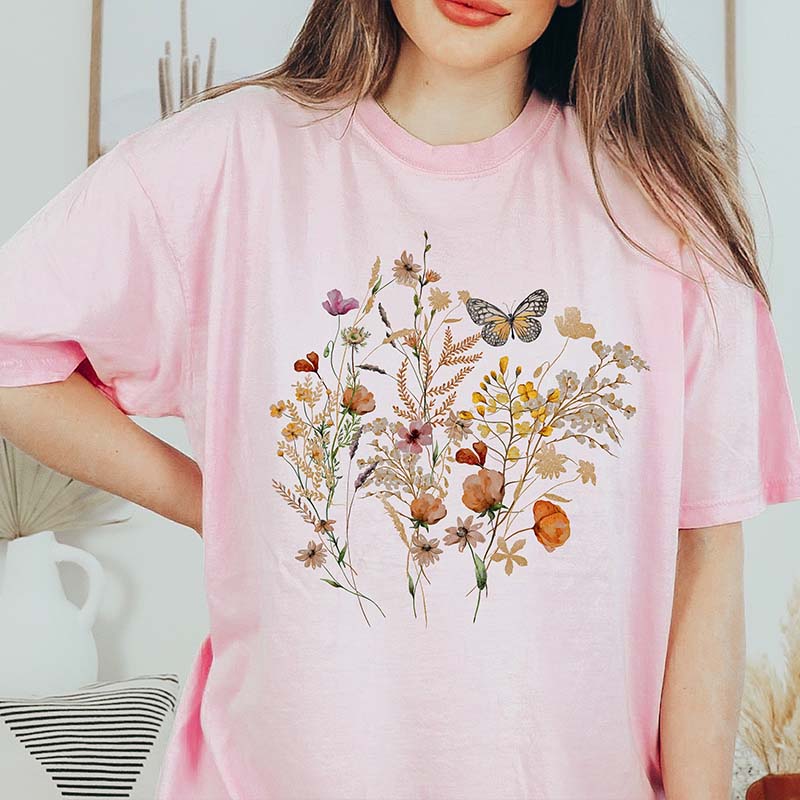 Spring Wildflower Butterfly Nature Lover T-Shirt