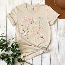 Pressed Flower Watercolor Floral Boho T-Shirt