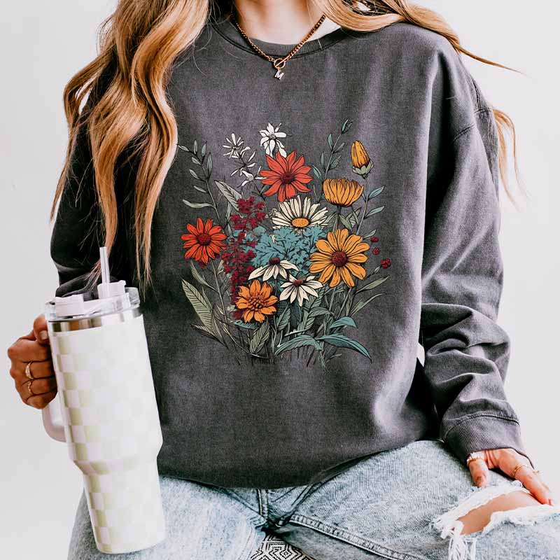 Vintage Pressed Floral  Fairycore Wildflowers Sweatshirt