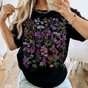 Pressed Flowers Boho Purple Wildflowers T-Shirt