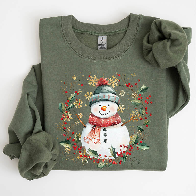 Snowman Wreath Christmas Botanical Sweatshirt