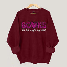 Printed Books the Way to Heart Faux Glitter Sweatshirt