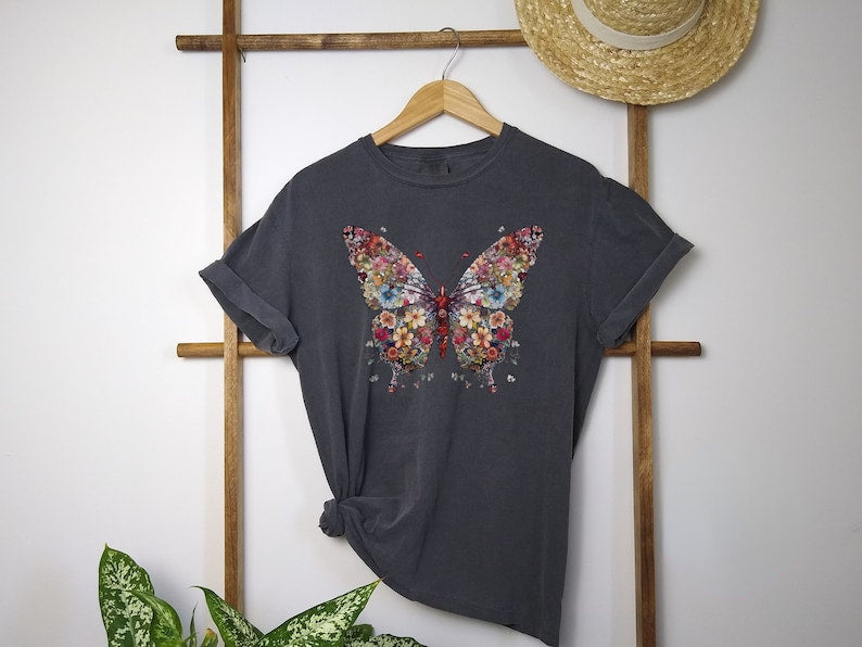 Butterfly Floral Shirt | Butterfly T-Shirt Manches courtes