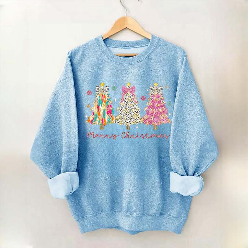 Colorful Glitter Christmas Tree Fall Sweatshirt