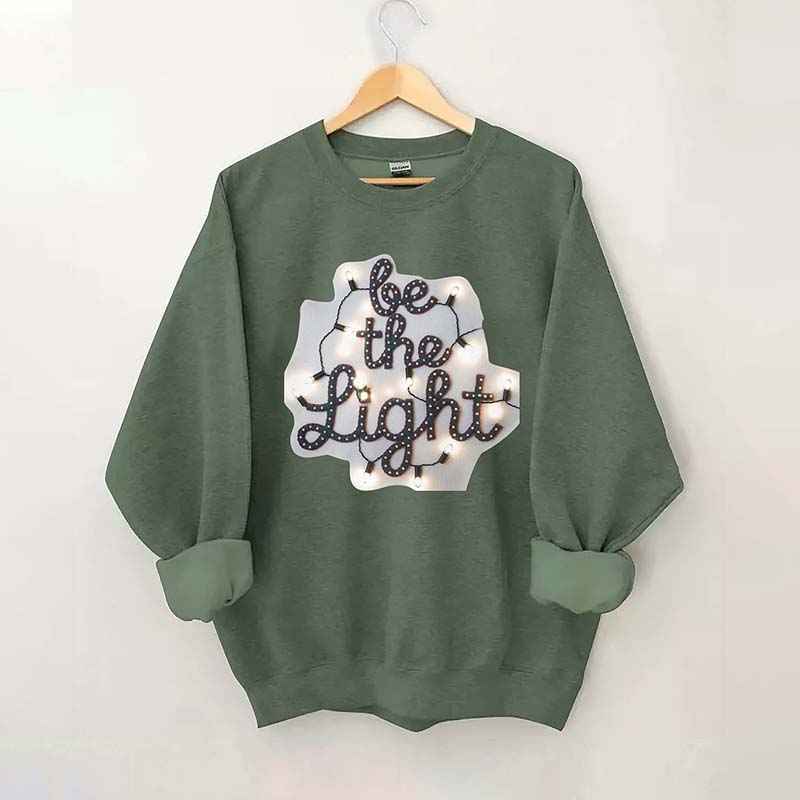 Be the Light Felt Embroidery Christmas Lights Sweatshirt