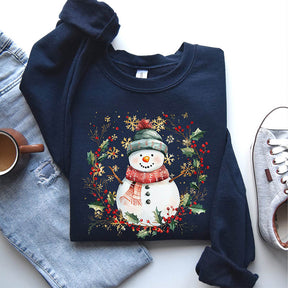 Snowman Wreath Christmas Botanical Sweatshirt