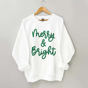 Sparkly Glitter Merry And Bright Printed Sweatshirt