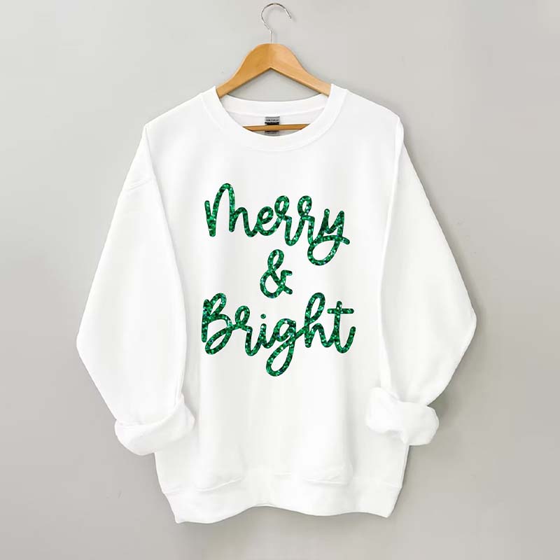 Sparkly Glitter Merry And Bright Printed Sweatshirt