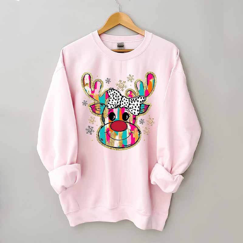 Colorful Glitter Christmas Reindeer Sweatshirt