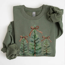 Leopard Print Bow Minimalist Christmas Trees Sweatshirt