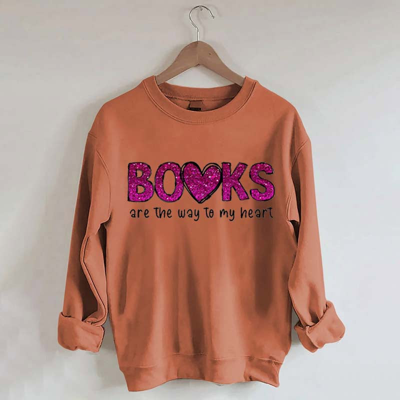 Printed Books the Way to Heart Faux Glitter Sweatshirt