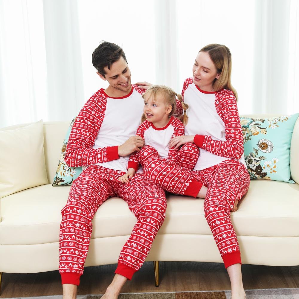 Family Matching Elk Series Striped Comfy Red&White Pajamas Sets