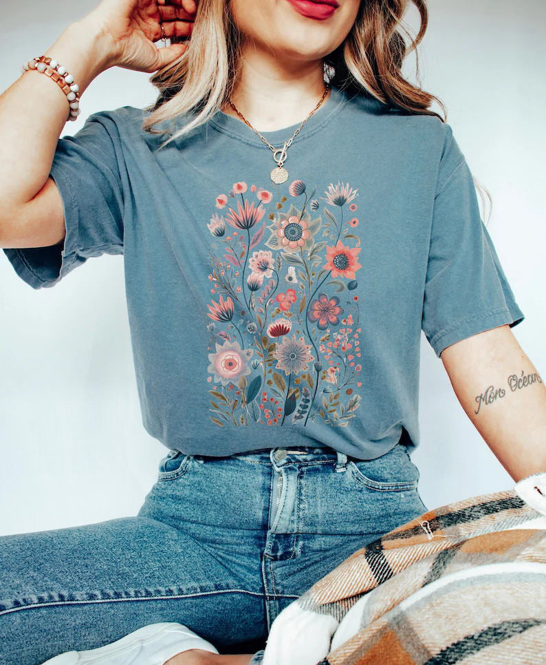 Spring Watercolor Wildflowers Aesthetic Wild Flower Shirt