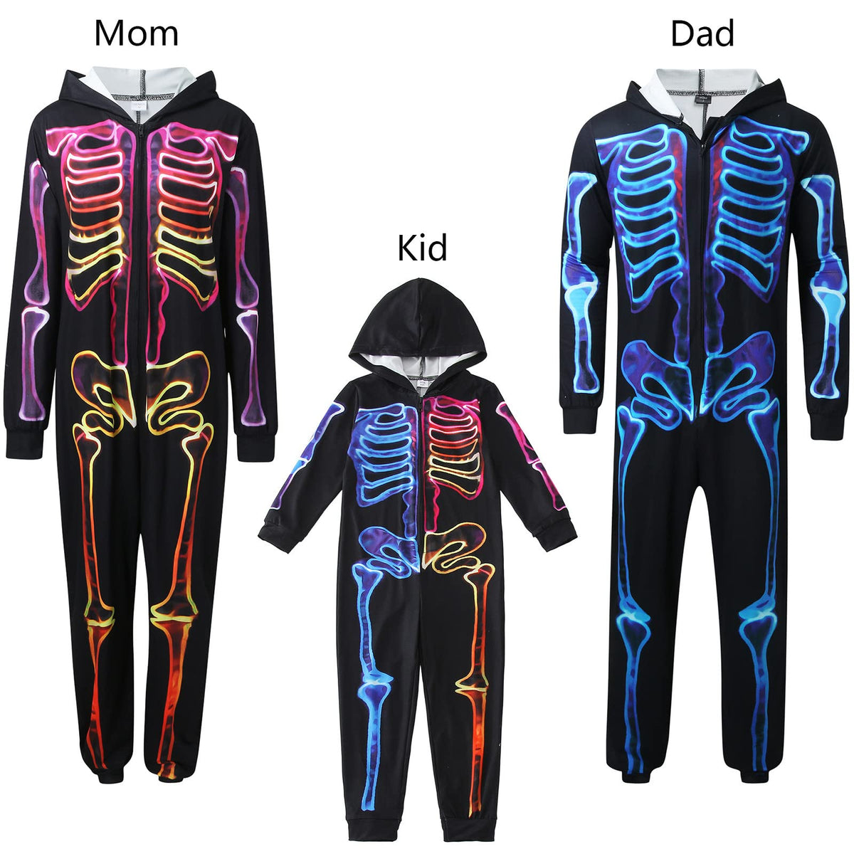 Family Halloween Pajamas Colorful Skeleton Print Jumpsuits Sets