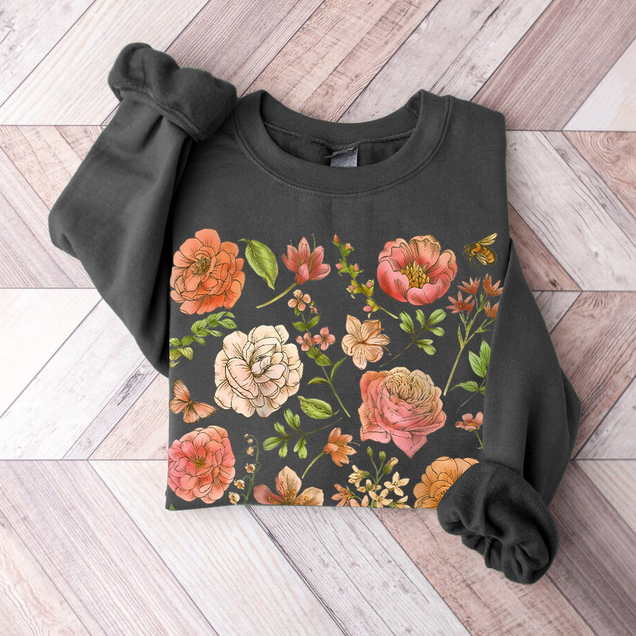 Flowers Butterfly Bee Pullover Sweatshirt