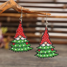 Creative Santa Claus Christmas Tree Wooden Earrings