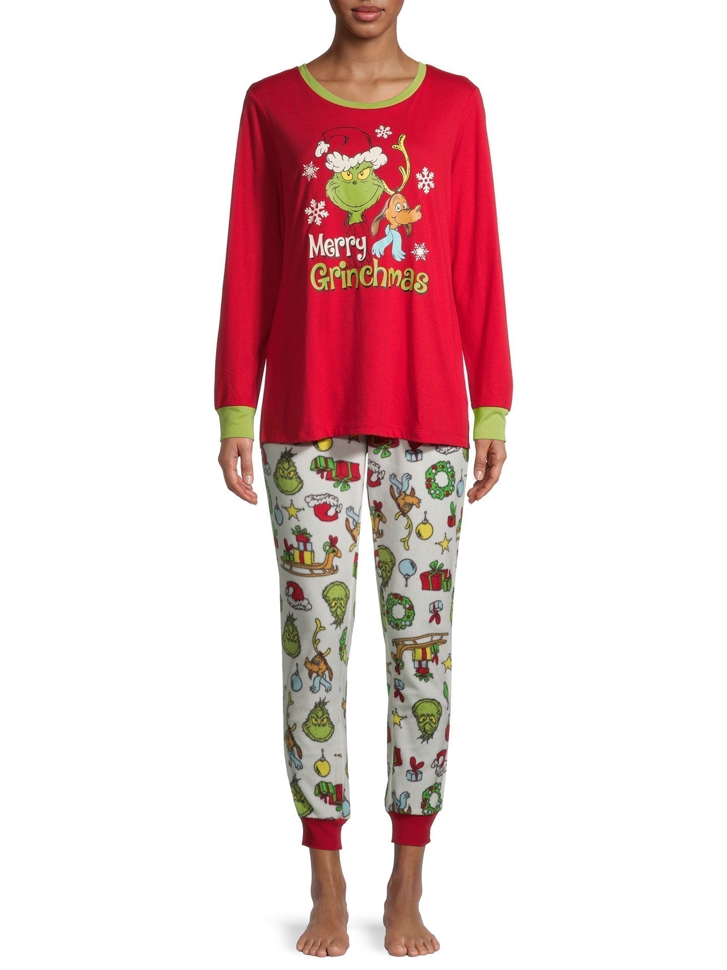 Christmas Grinch Cartoon Print Funny Xmas Family Matching Pajamas Sets