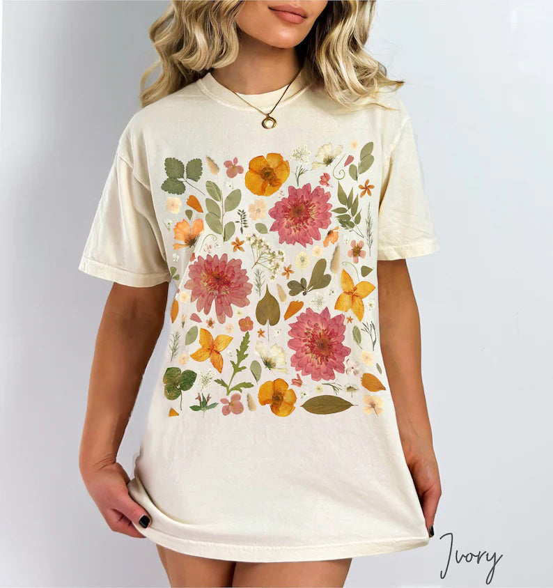 Vintage Pressed Flowers Comfort Colors Wildflowers Shirt