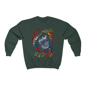 Folk Art Bird Sweatshirt Nordic Botanical Sweatshirt