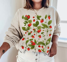 Vintage Strawberry Sweatshirt Botanical Forest Sweater