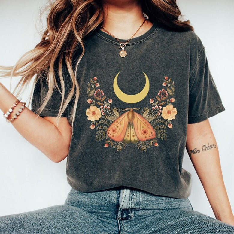 Moon Moth Flower T Shirts T-shirt graphique