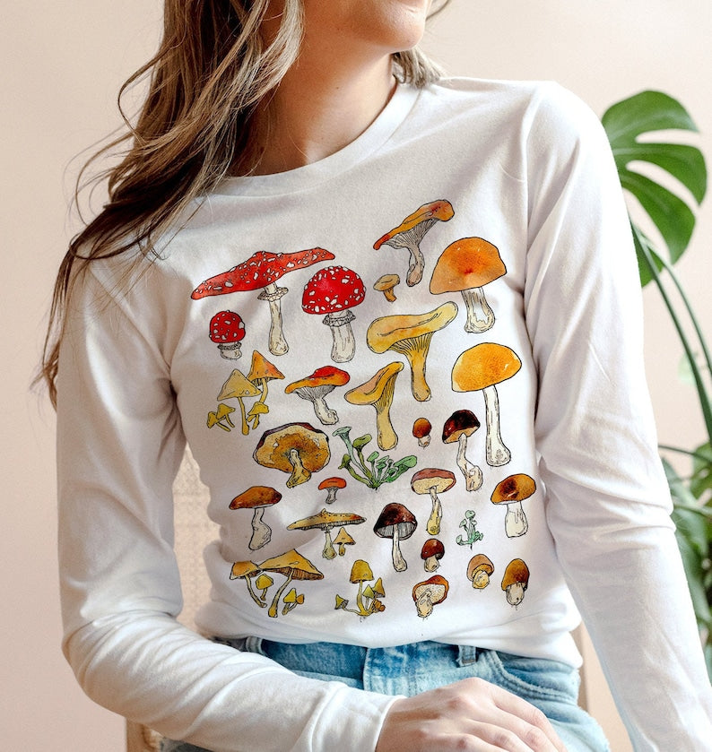 Forest Fungi Long Sleeve Shirt Mushrooms Tshirt