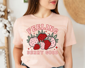 Feeling Berry Good Strawberry Print Retro Shirt