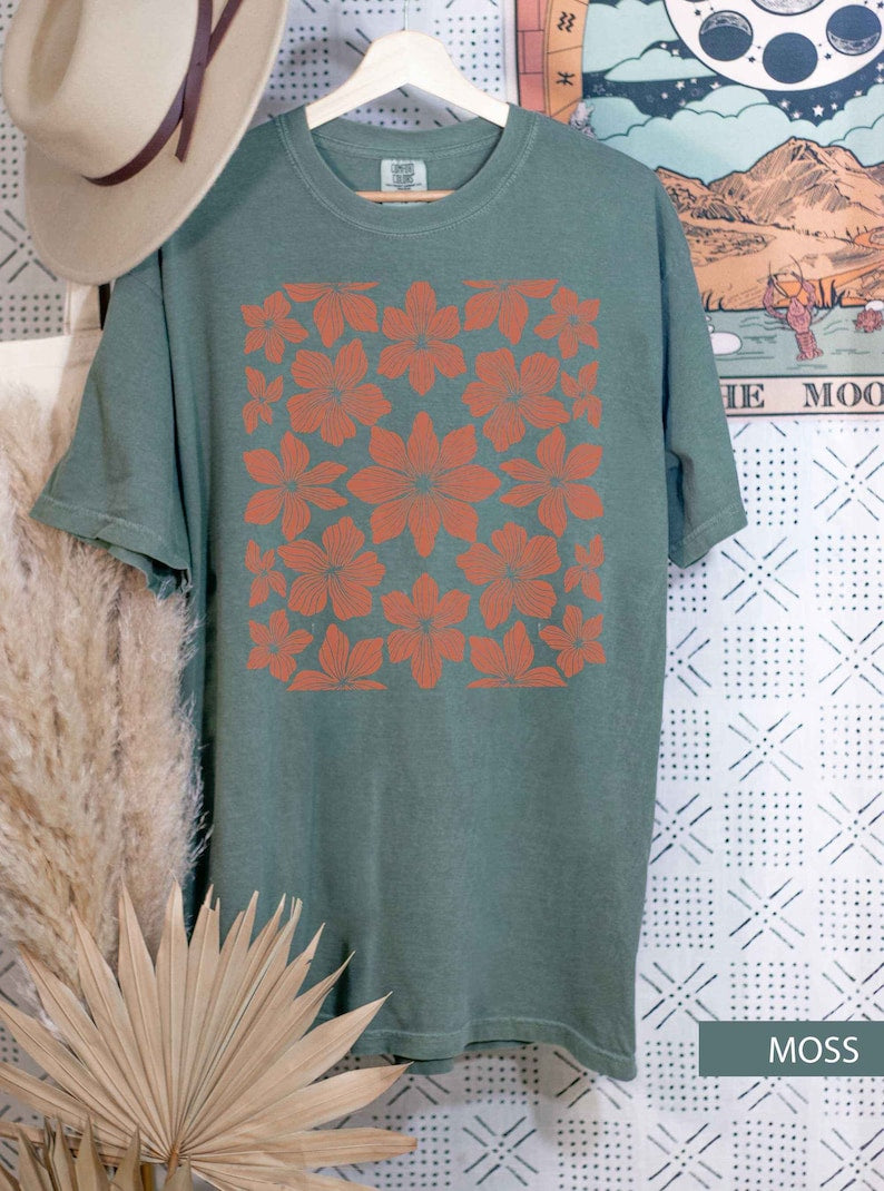 Boho Botanical Flowers Oversized Tshirt