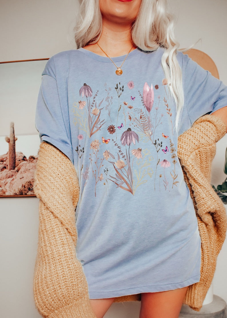 Retro Pressed Flowers Shirt GIft For Her