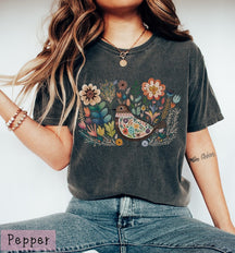 Boho Folk Art Bird Shirt Bird and Flowers Shirt