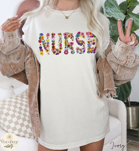 Pressed Flowers Tshirt NURSE Comfort Colors Tee