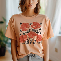 Vintage Poppy Botanical Shirt Cottage Core Floral Shirt