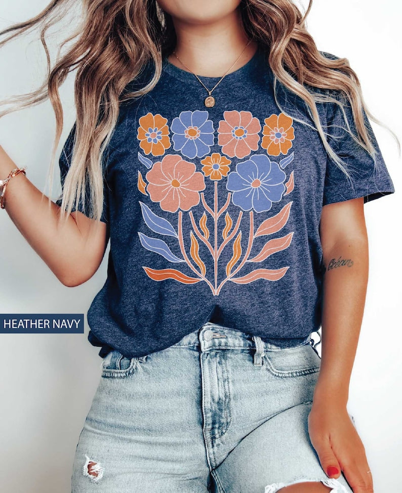 Wildblumen-Vintage-inspiriertes Grafik-T-Shirt