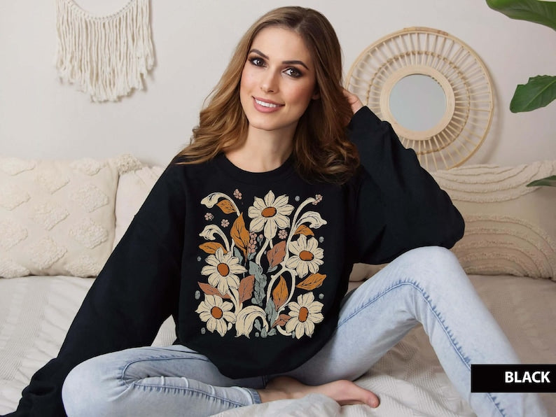 Unisexe Crewneck Boho Flower Sweatshirt