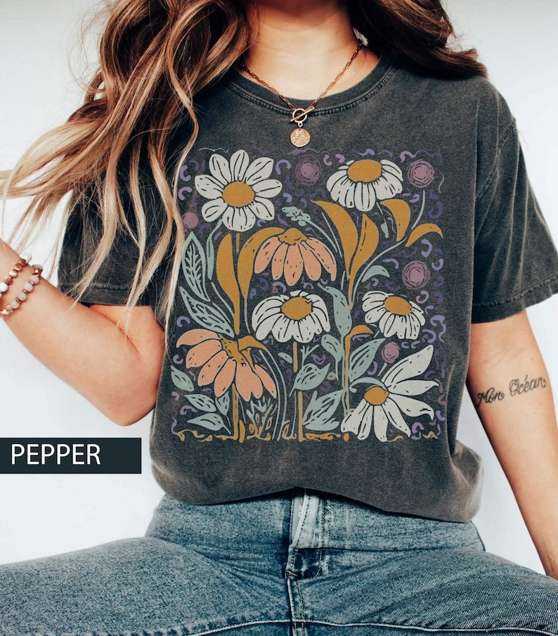 Vintage Inspired Art Deco Nouveau Wildflowers Tshirt