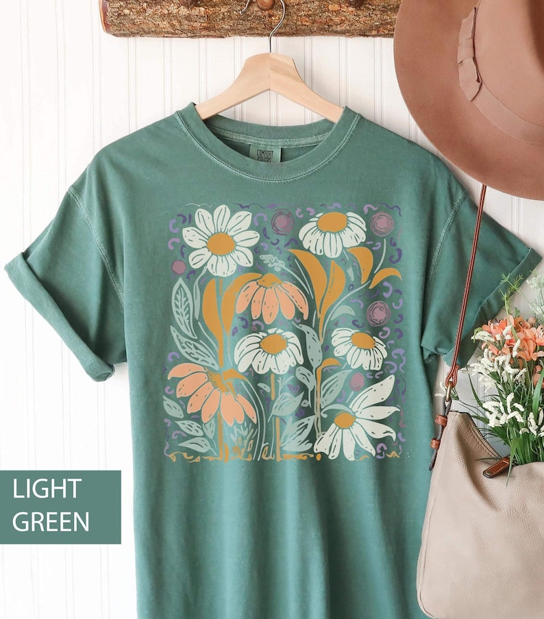 Vintage Inspired Art Deco Nouveau Wildflowers Tshirt