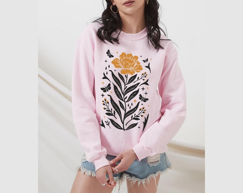 Unisex Boho Flower Oversized Sweatshirt