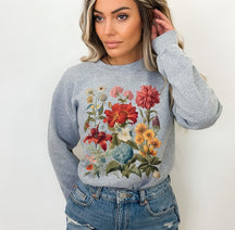 Boho Cottagecore Crewneck Blumen-Sweatshirt