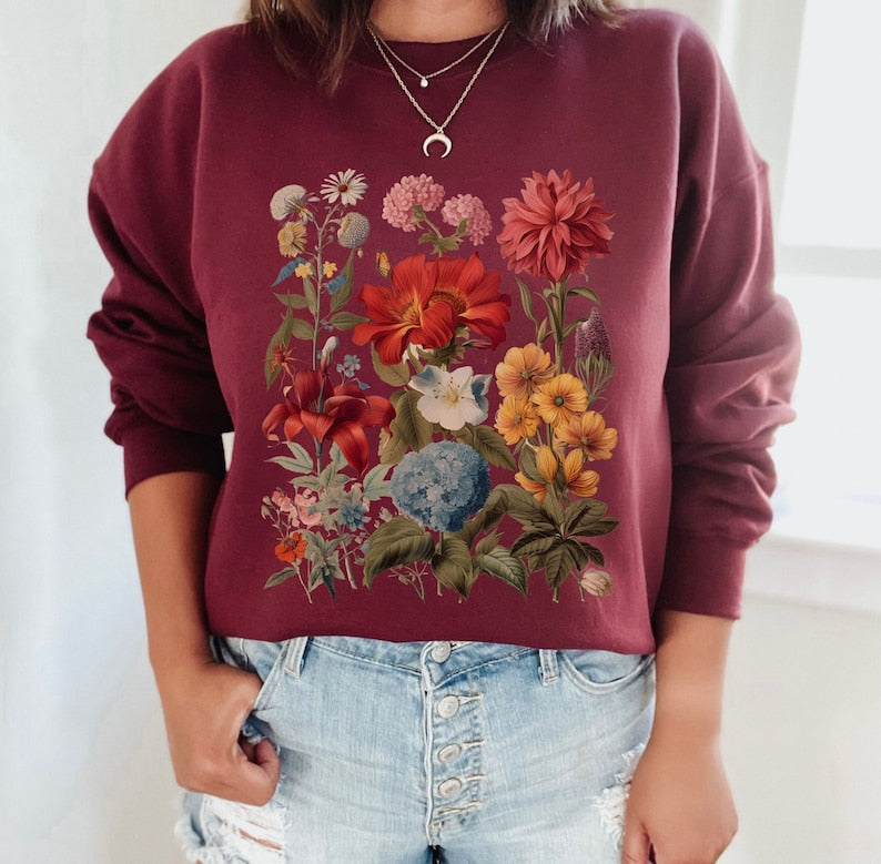 Boho Cottagecore Crewneck Blumen-Sweatshirt