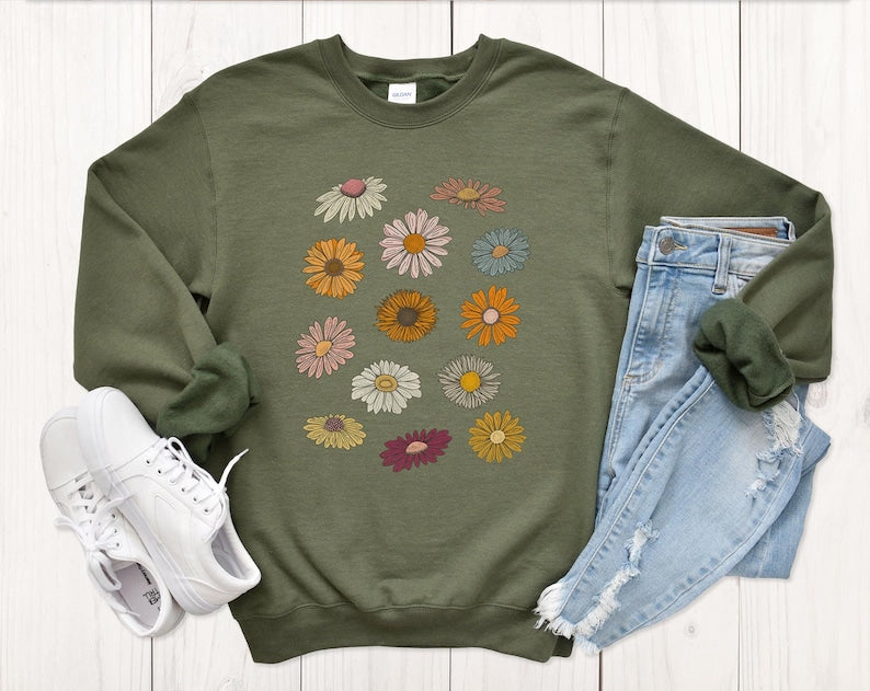 Boho Flower Sweatshirt Unisex Wildflower Sweater