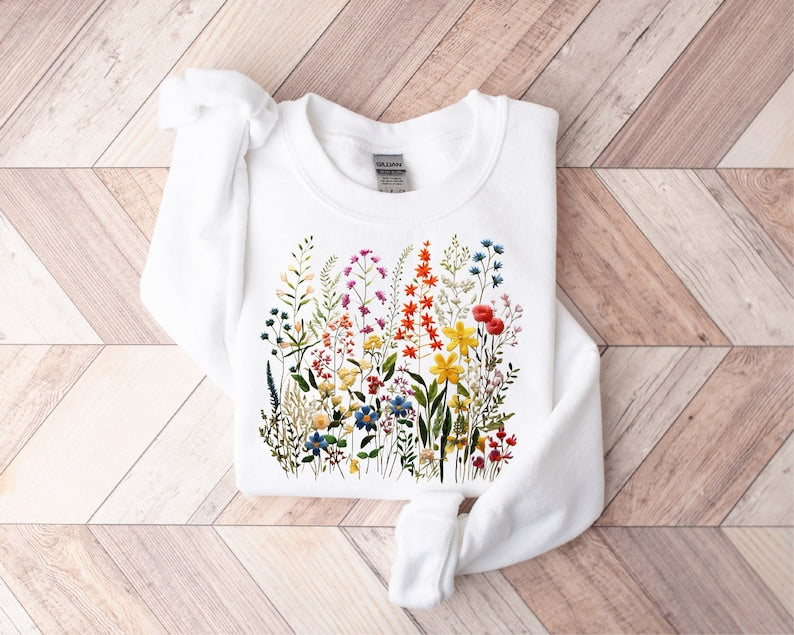 Wild Flowers Sweatshirt Botanical Pattern Sweatshirt