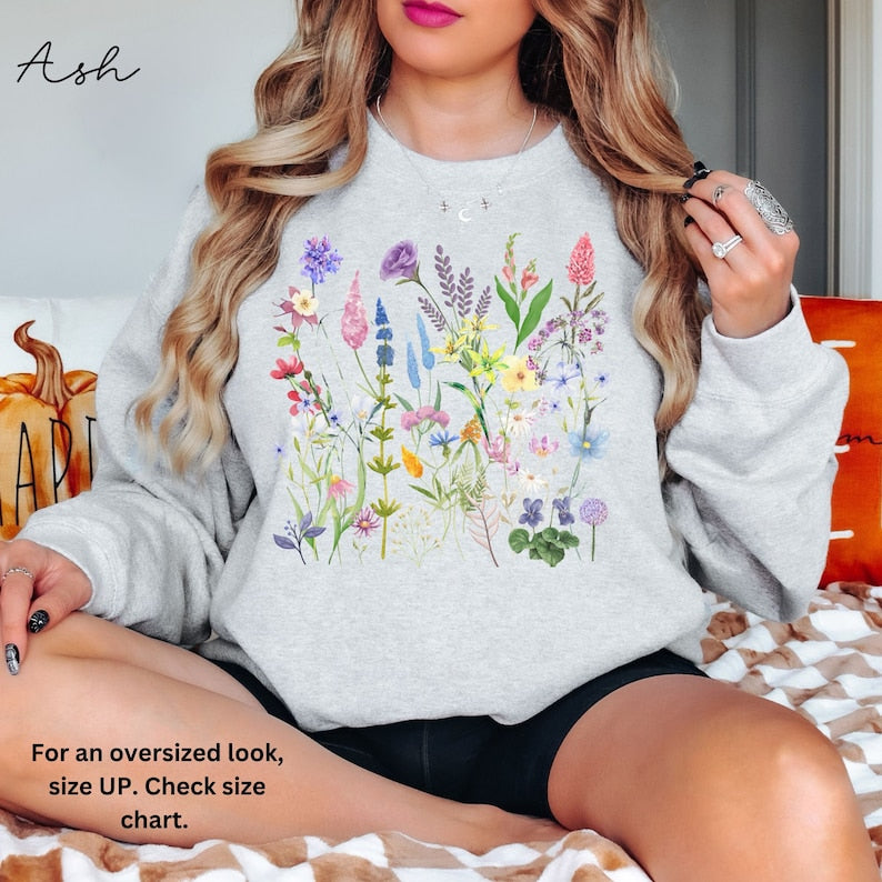 Pressed Flowers Sweatshirt Gift Boho Forestcore Sweater